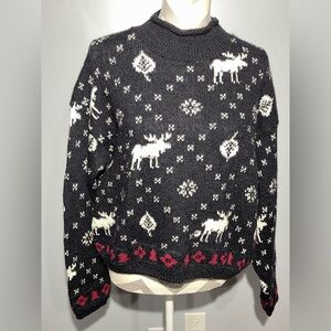 Cozy Moose Pattern Sweater in Black and White
